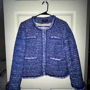 J.Crew Old Money Tweed Braided Trim Lady Jacket in Cobalt Rainbow Size 12